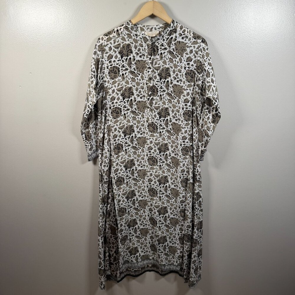 Natalie Martin Isobel Silk Maxi Dress Size Small Geranium Print Hazelnut Resort